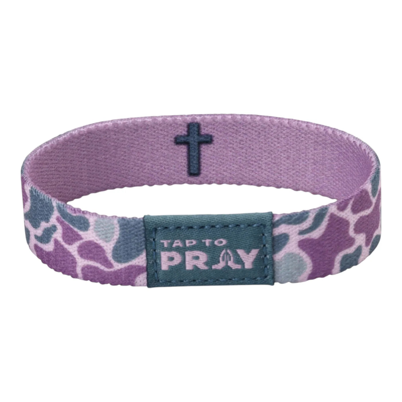 Tap To Pray Wristband: Lilac Camo Cross