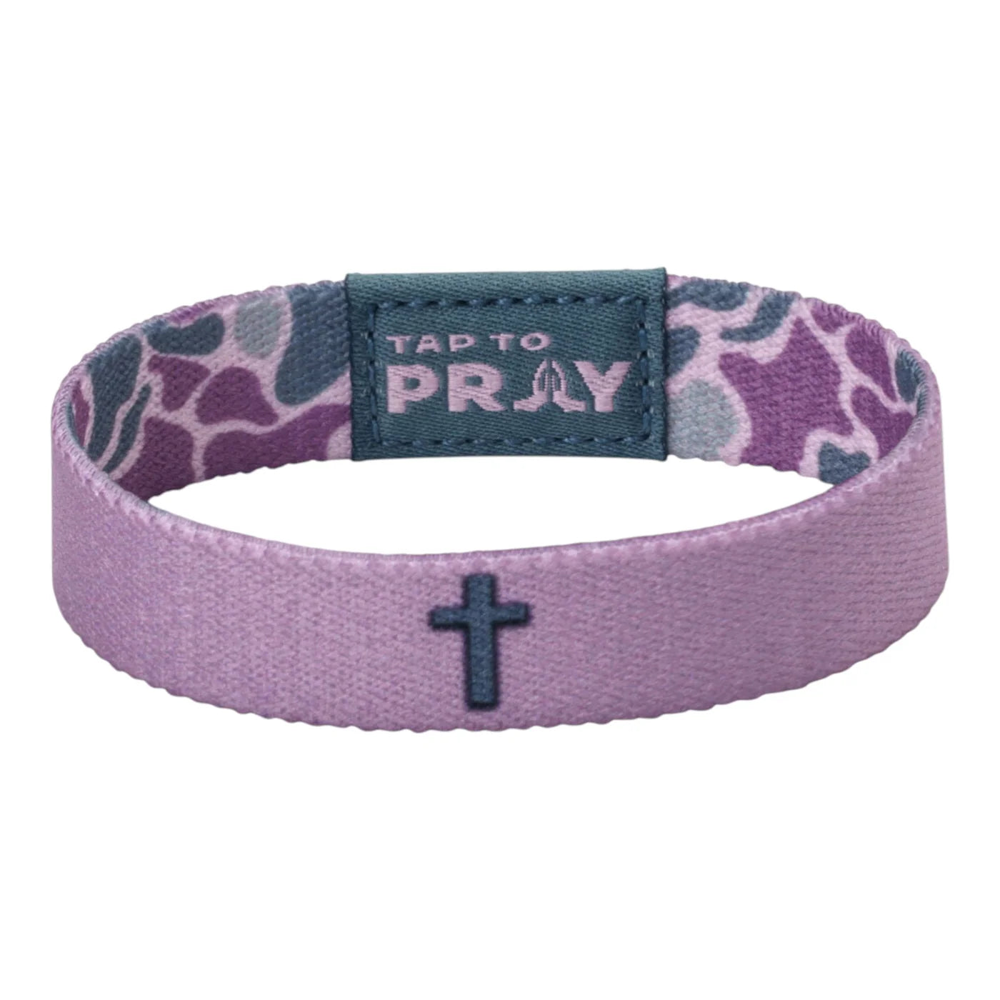 Tap To Pray Wristband: Lilac Camo Cross