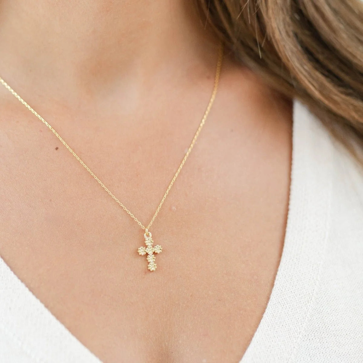 Floral Cross Pendant Necklace