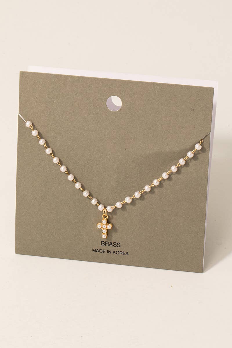 Barbara Pearl Cross Necklace