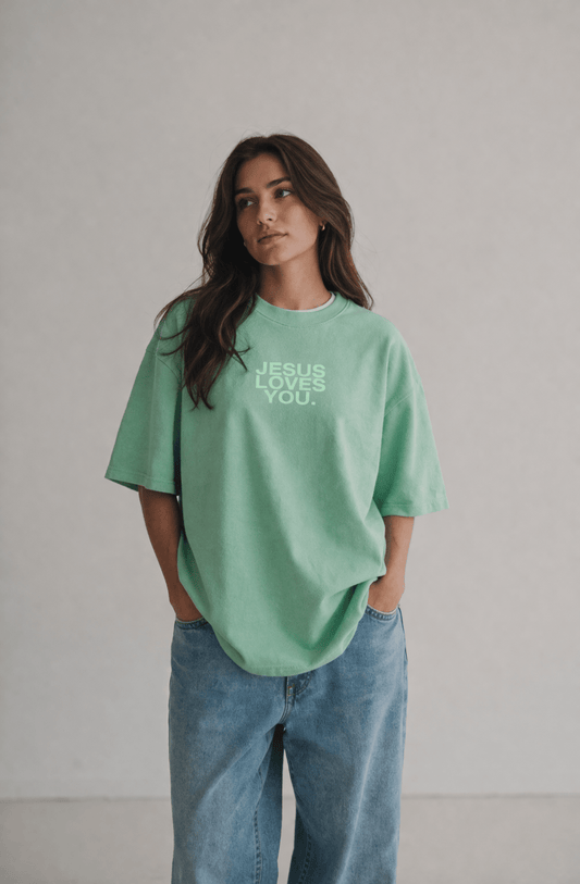 Mint Jesus Loves You Tee