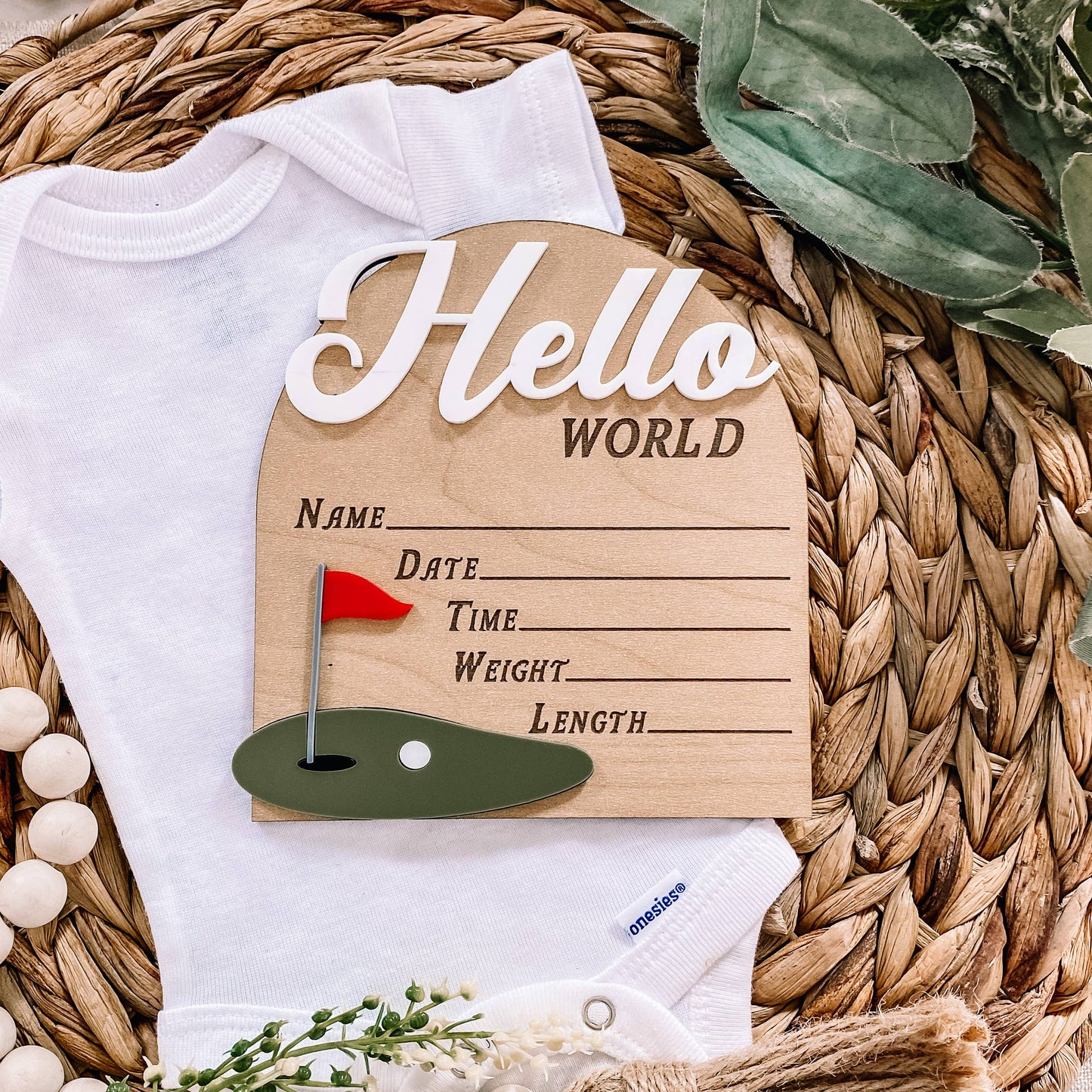 Hello World Birth Stat Golf Sign
