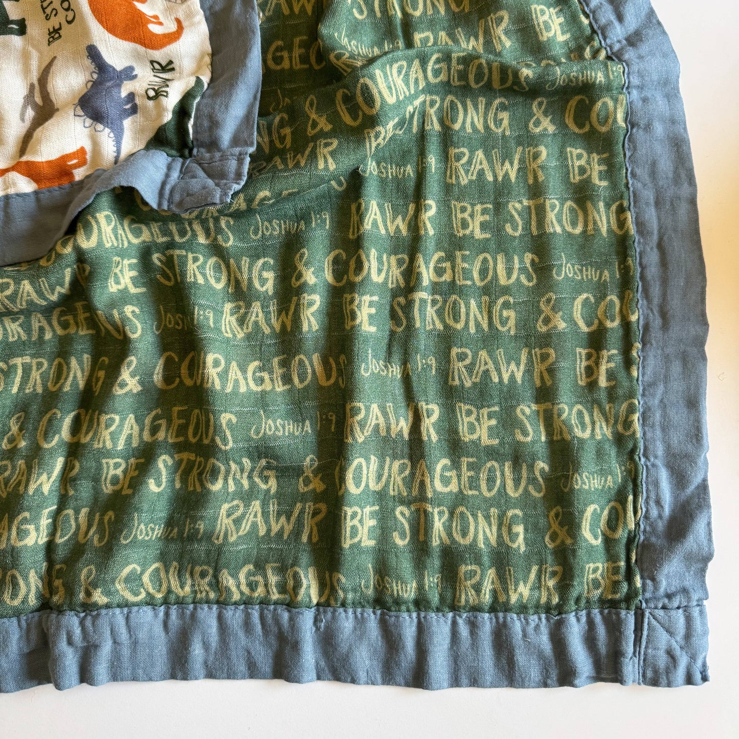 Dinosaurs "Be Strong and Courageous" Luxury Double Sided Muslin Blanket