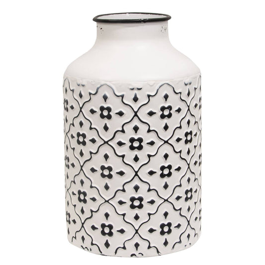 Black & White Vintage Patterned Metal Vase, Tall