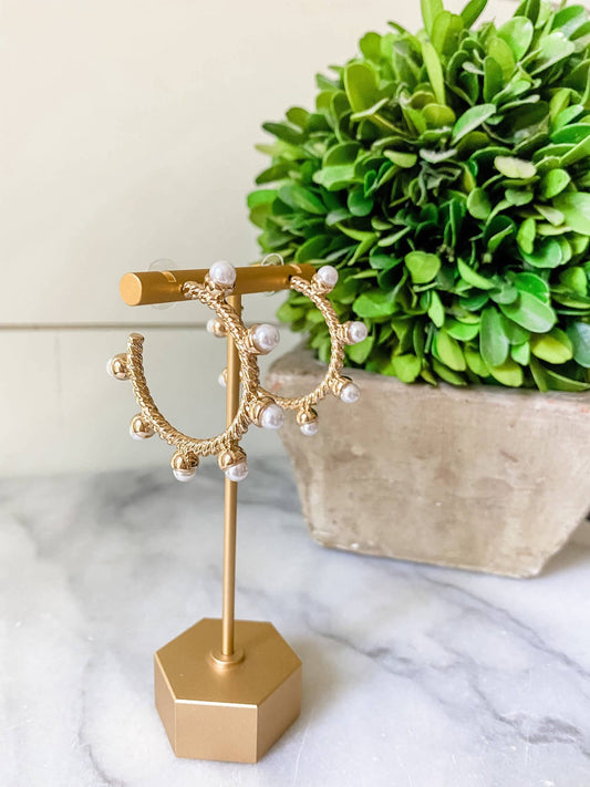 Gold Pearl Hoop Earrings