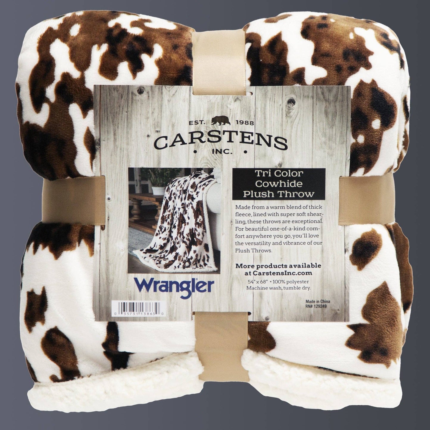Tri-color Cowhide Sherpa Throw