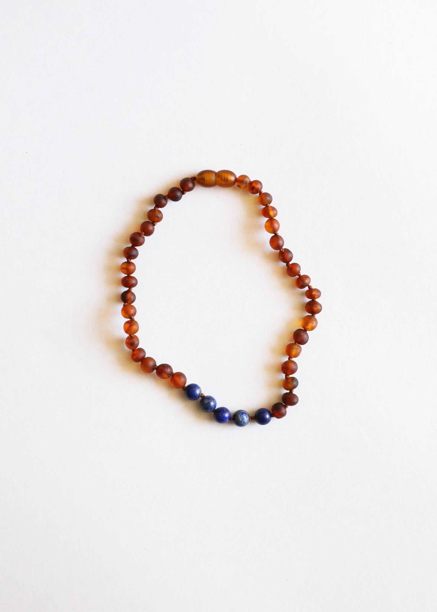 Raw Cognac Baltic Amber + Lapis Lazuli Beaded  Necklace