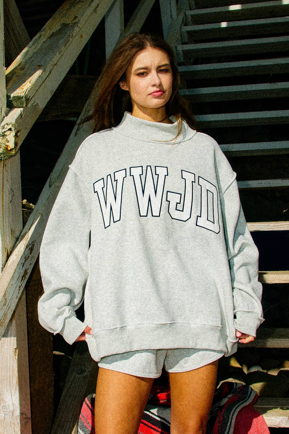 WWJD Embroidered Mock Neck Sweatshirt
