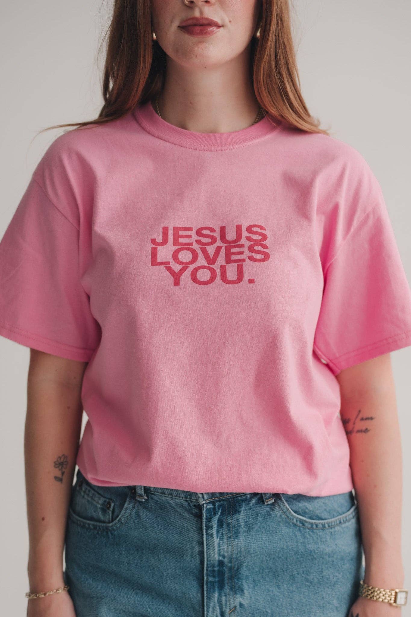 Pink Clay Jesus Loves You Tee