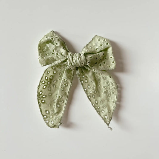 Oversized Eyelet Bow Clip| Sage